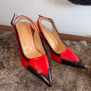Elegant Red and Black Slingback Heels pointed toe